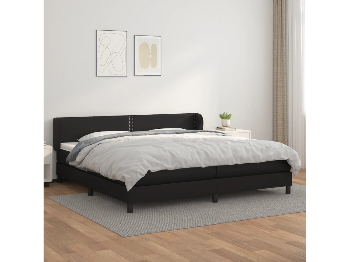 Cama Box Spring Con Colchón Cuero Sintético Negro 200x200 Cm