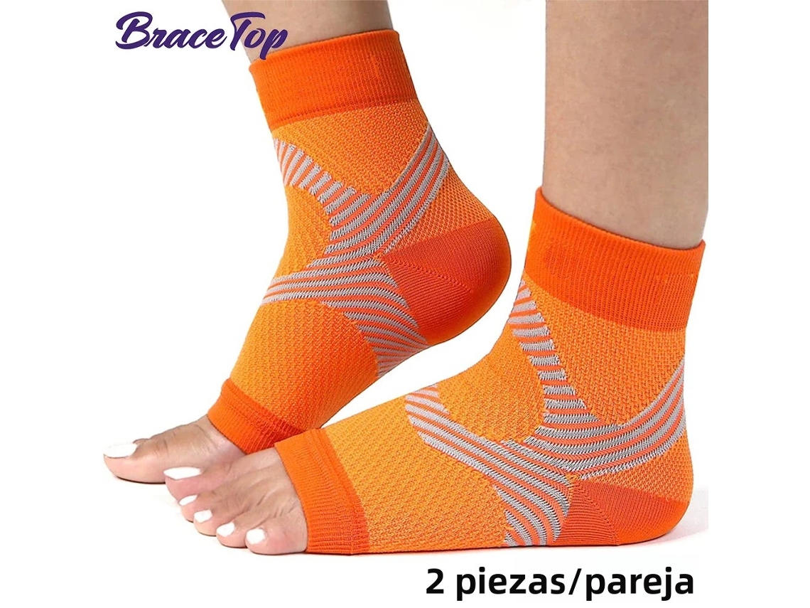 Par de calcetines de compresión para fascitis plantar que ofrecen soporte para el arco del pie. Mdug (naranja, talla pequeña).