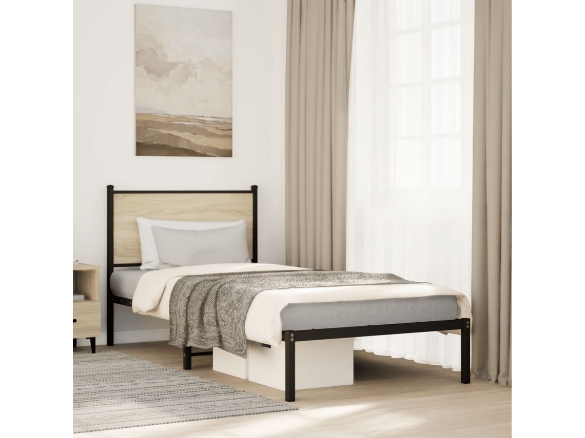 Estructura De Cama Sin Colchón Metal Roble Sonoma 90x190 Cm