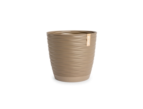 ARECA Wind - Maceta Decorativa Redonda 11 cm con Plato Integrado Taupe