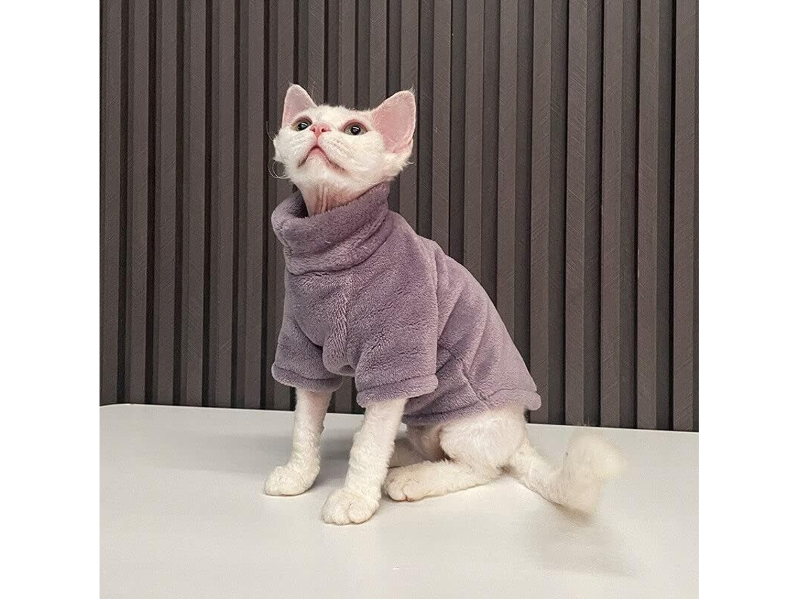 Colete para Gatos Sem Pelos 2026 com Gola Alta, Casaco Quente de Inverno para Pets Tamanho XS Cinza