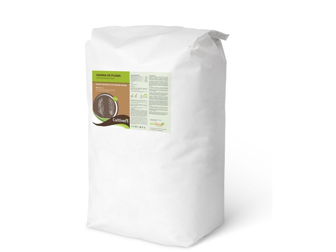 CULTIVERS Harina de Pluma 20 kg NPK 12-2-1. Abono orgánico para plantas con alto contenido en Nitrógeno. Huertos, arboles florales/frutales