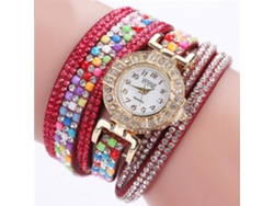 Reloj De Pulsera De Moda Para Mujer Con Correa De Terciopelo, Diamantes De Imitación, Múltiples Capas Y Movimiento De Cuarzo Rojo.