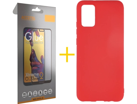 Kit Funda + Protector de Pantalla Samsung A02s ACCETEL Cristal Templado 3211 Rojo