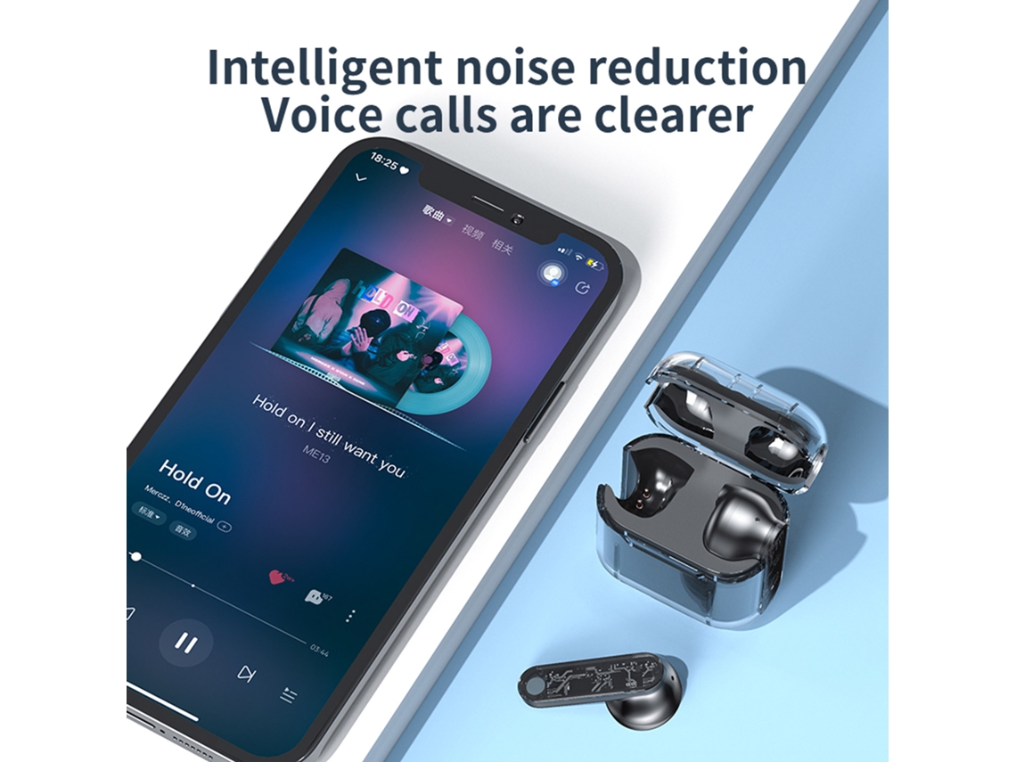 Auriculares Bluetooth Inalámbricos Intrauditivos Con Cubierta Transparente, Auriculares Tws Color Rosa