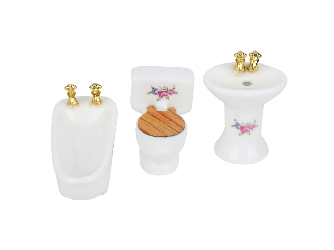 Ats-kit De Baño Miniatsura Para Casa De Muñecas 1/24: Bañera, Inodoro Y Lavabo Simulados De Cerámica Rosa