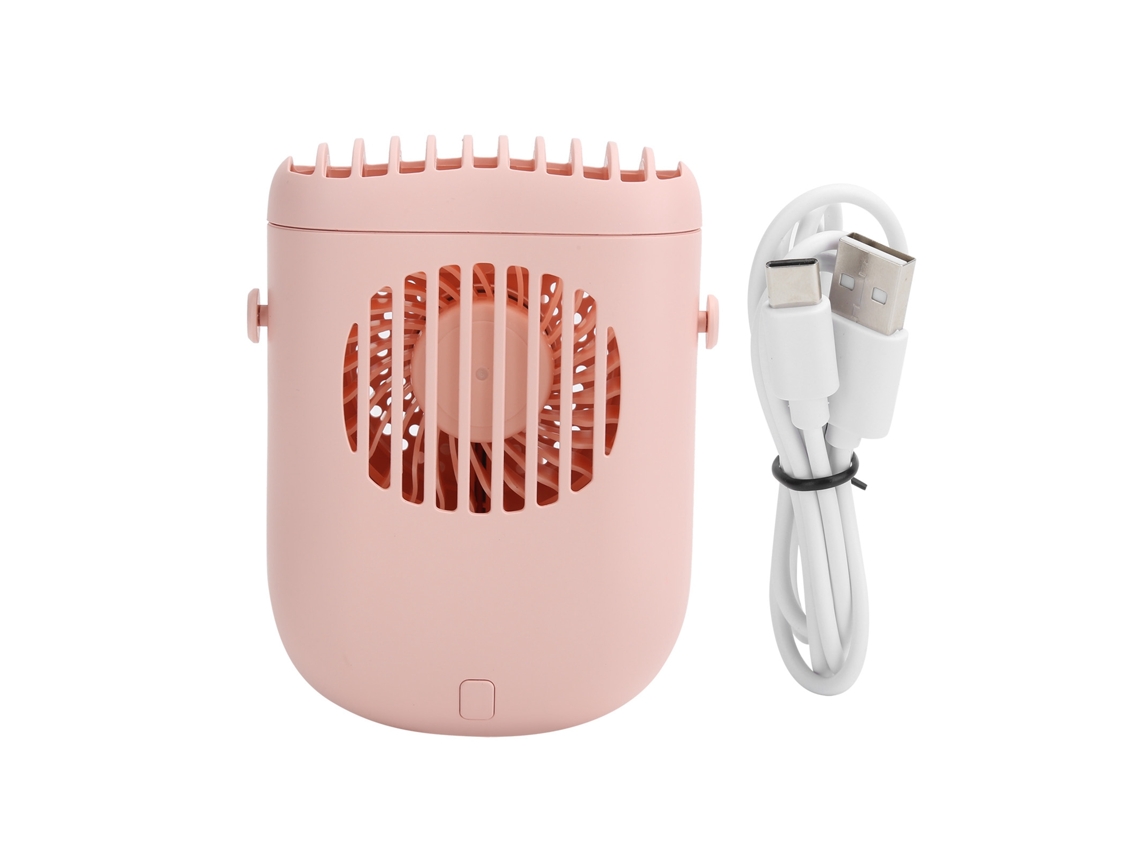 Ventilador De Pescoço Portátil Rosa Com Cabo Usb, 3 Velocidades, Bateria 1200mah Para Viagem, Escritório E Lar
