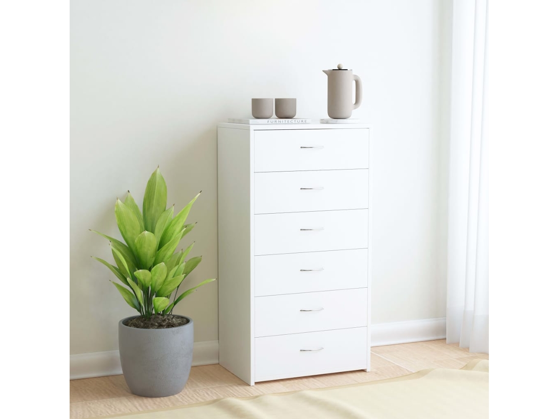 Aparador con 6 Cajones 50x34x96 cm Contrachapado Blanco