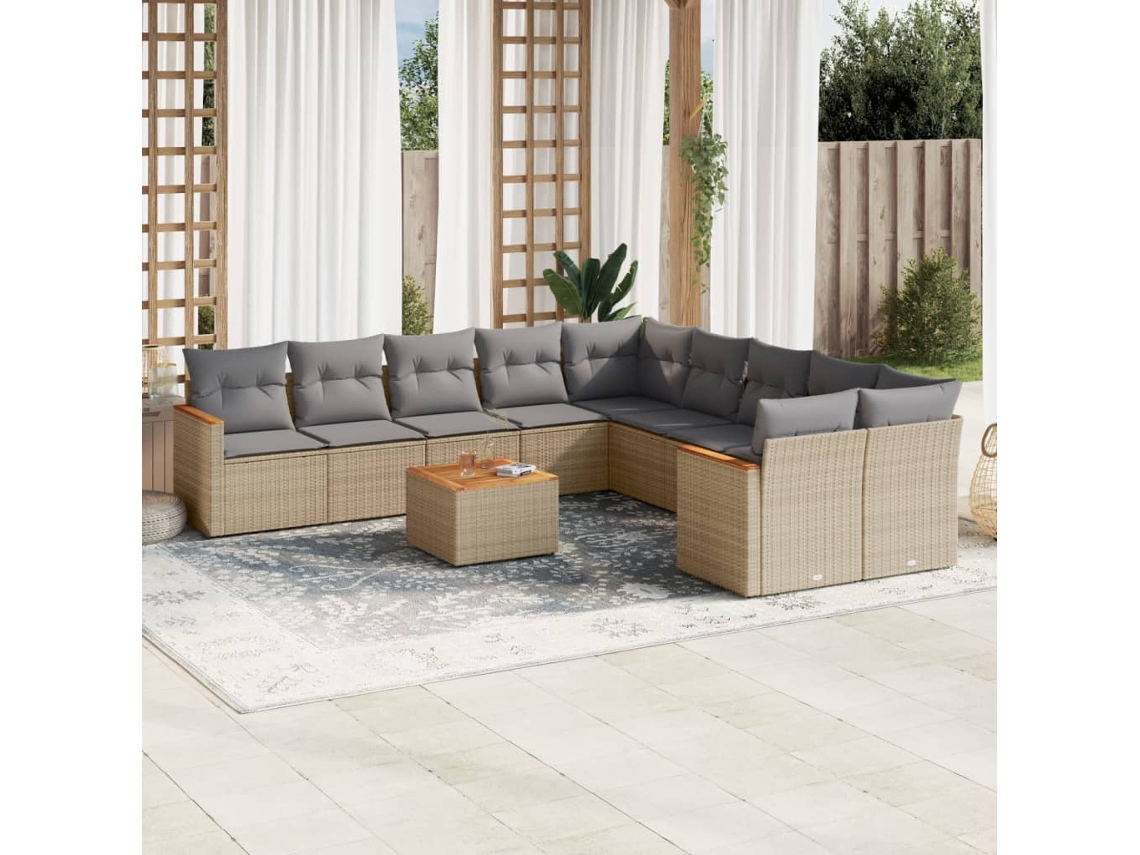 Conjunto de sofá de jardín de 11 piezas con cojines, mimbre sintético beige, DKD Home Decor