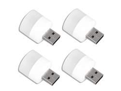 Luz de noche USB, mini lámpara LED, enchufable, blanco cálido, ideal para dormitorio y baño.