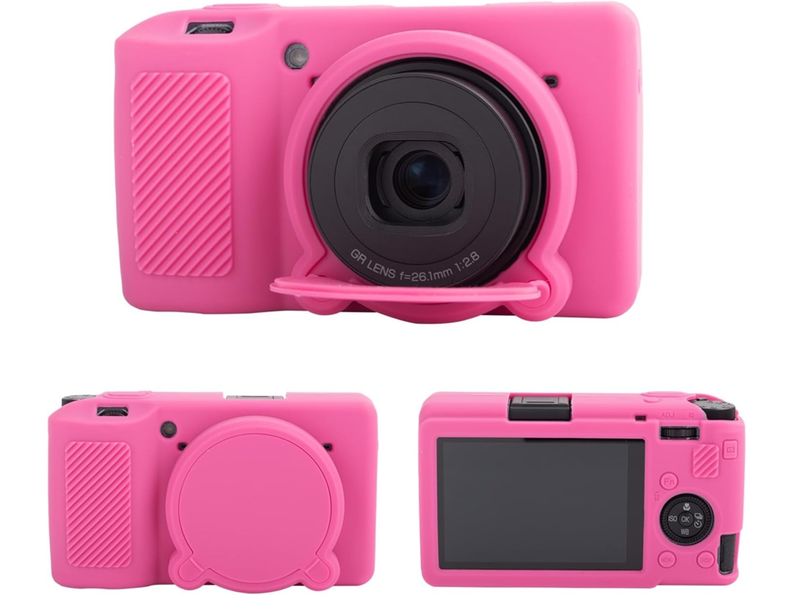 Tapa de silicona para objetivo HEXINYIGJLY para Ricoh GR III/GR IIIX, tapa extraíble, acceso para trípode, rosa fucsia.