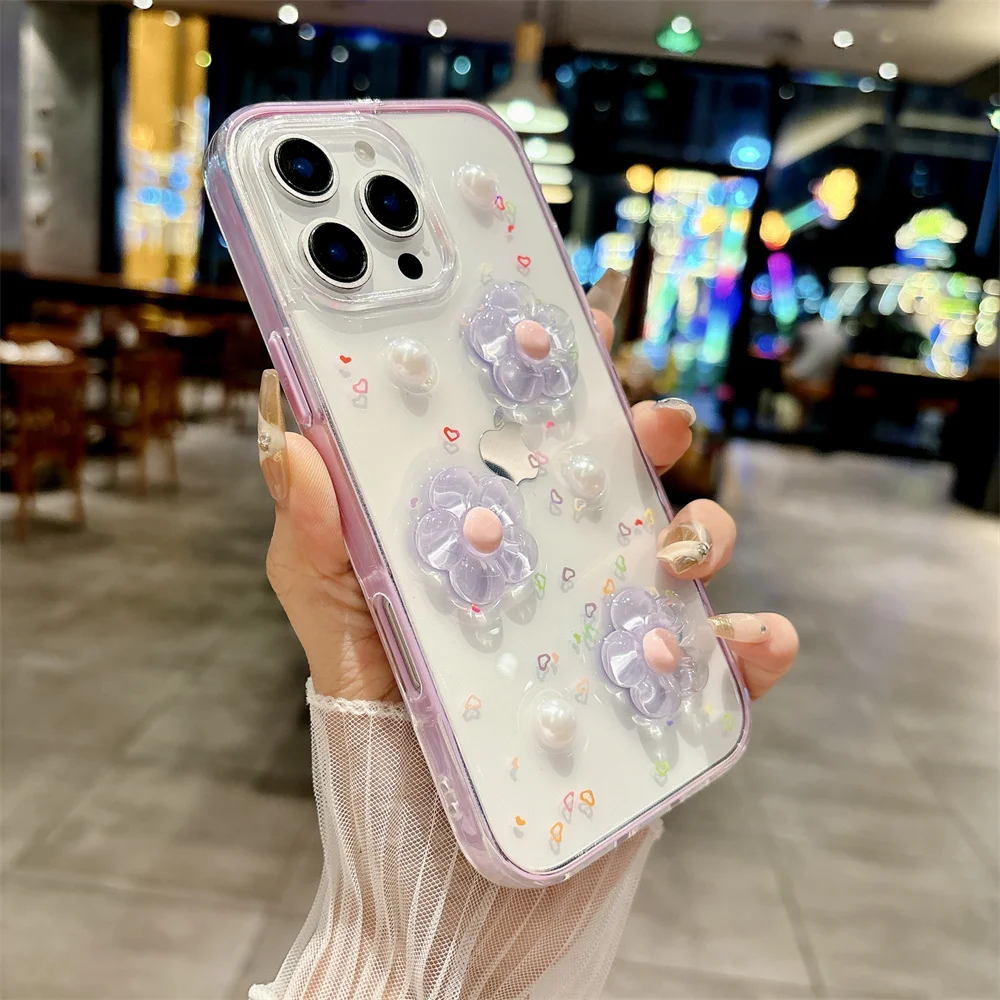 (iphone Air, Morado) Funda Para Teléfono Con Diseño De Flores 3d, Apta Para Iphone, Funda Protectora A Prueba De Golpes.