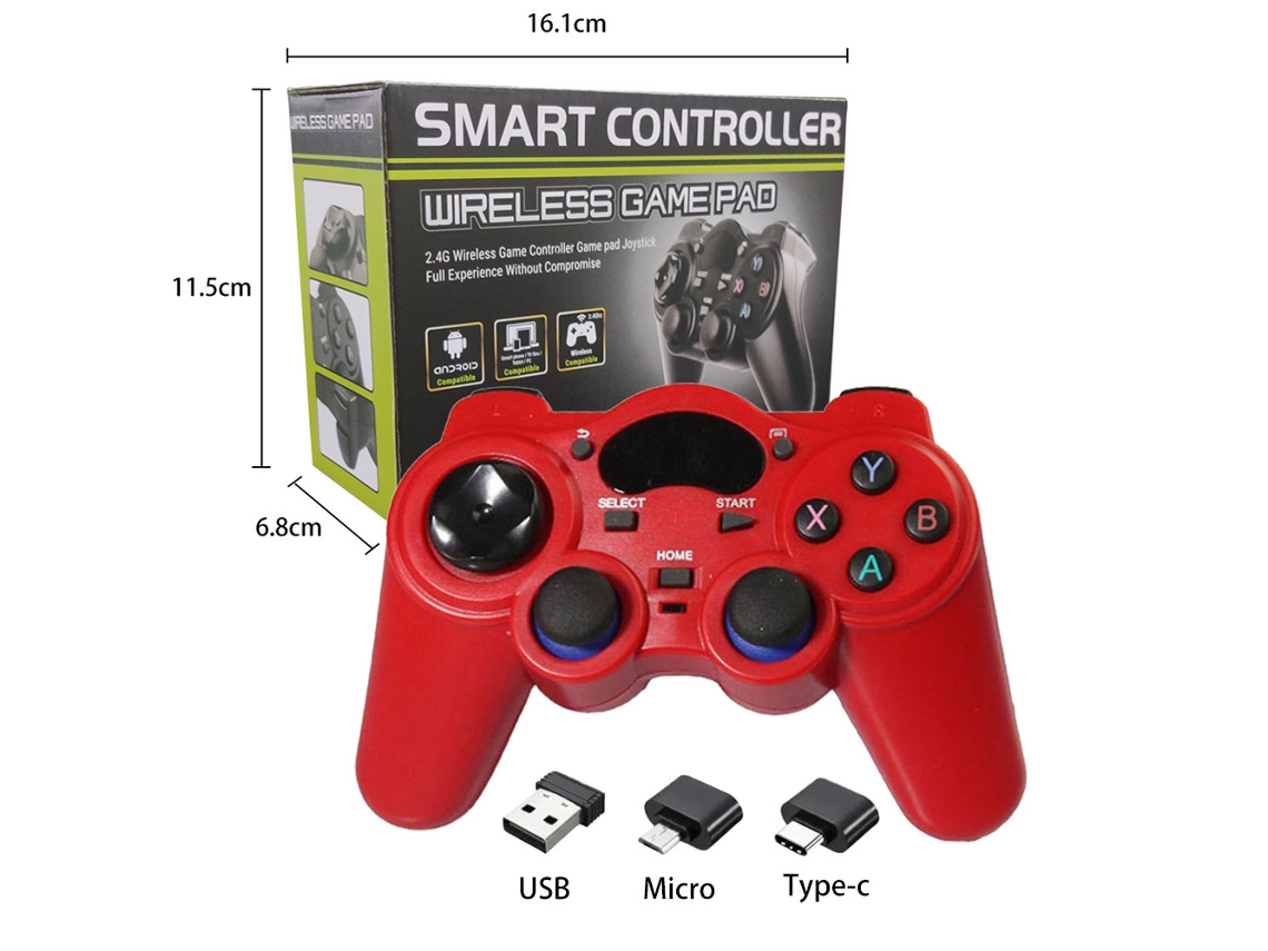 Gamepad inalámbrico 2.4G para Android, carcasa pequeña y colorida en rojo con doble OTG YUNZII