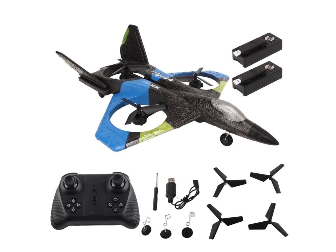 Avião De Controle Remoto Com Luz Led 2.4ghz Planador Super Para Meninos Meninas Presente Aniversário Azul Bateria Dupla