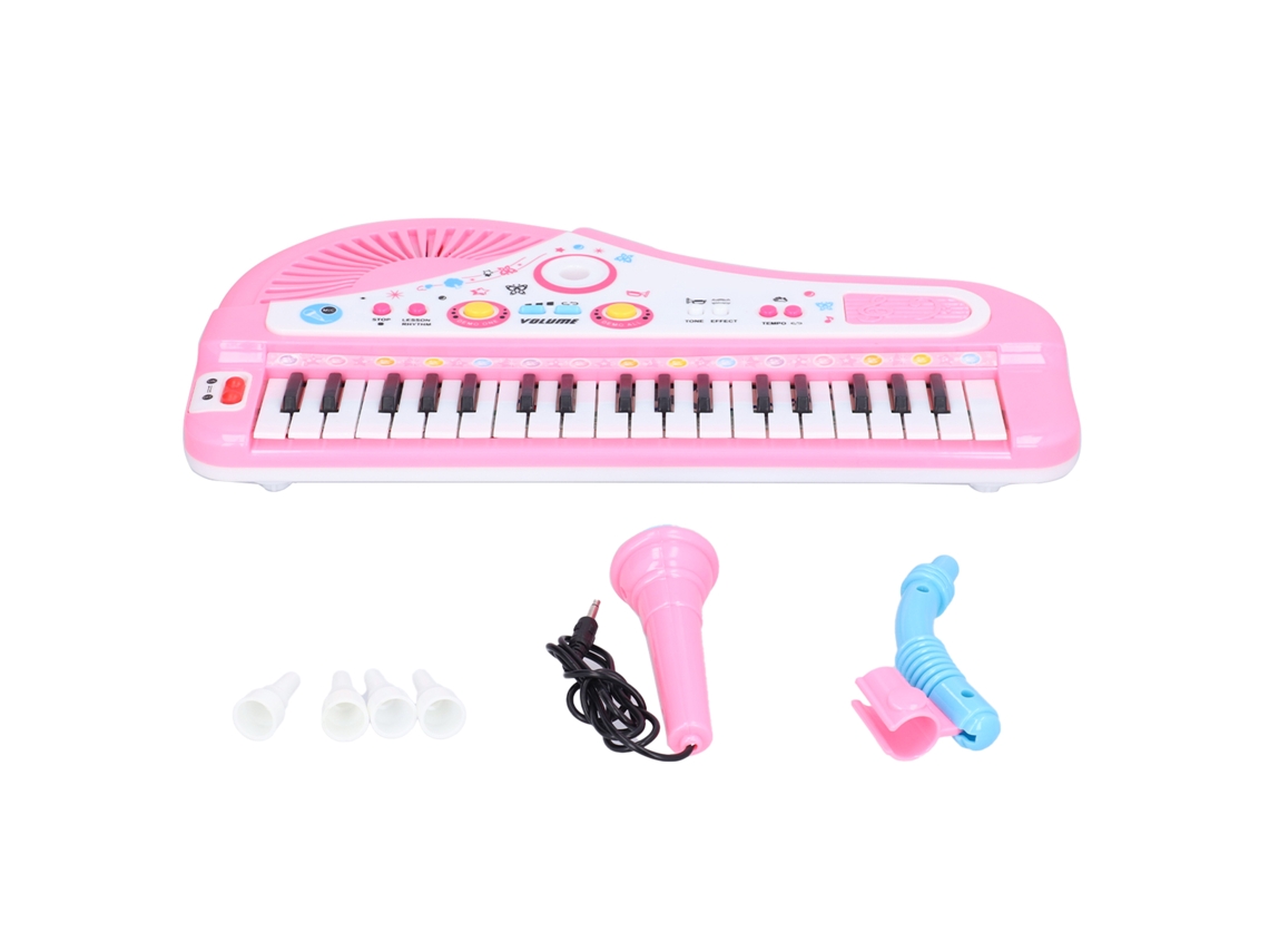 2026 Juguete Musical Infantil Con Micrófono 37 Teclas Eléctrico Batería Rosa Juguete Educativo Musical
