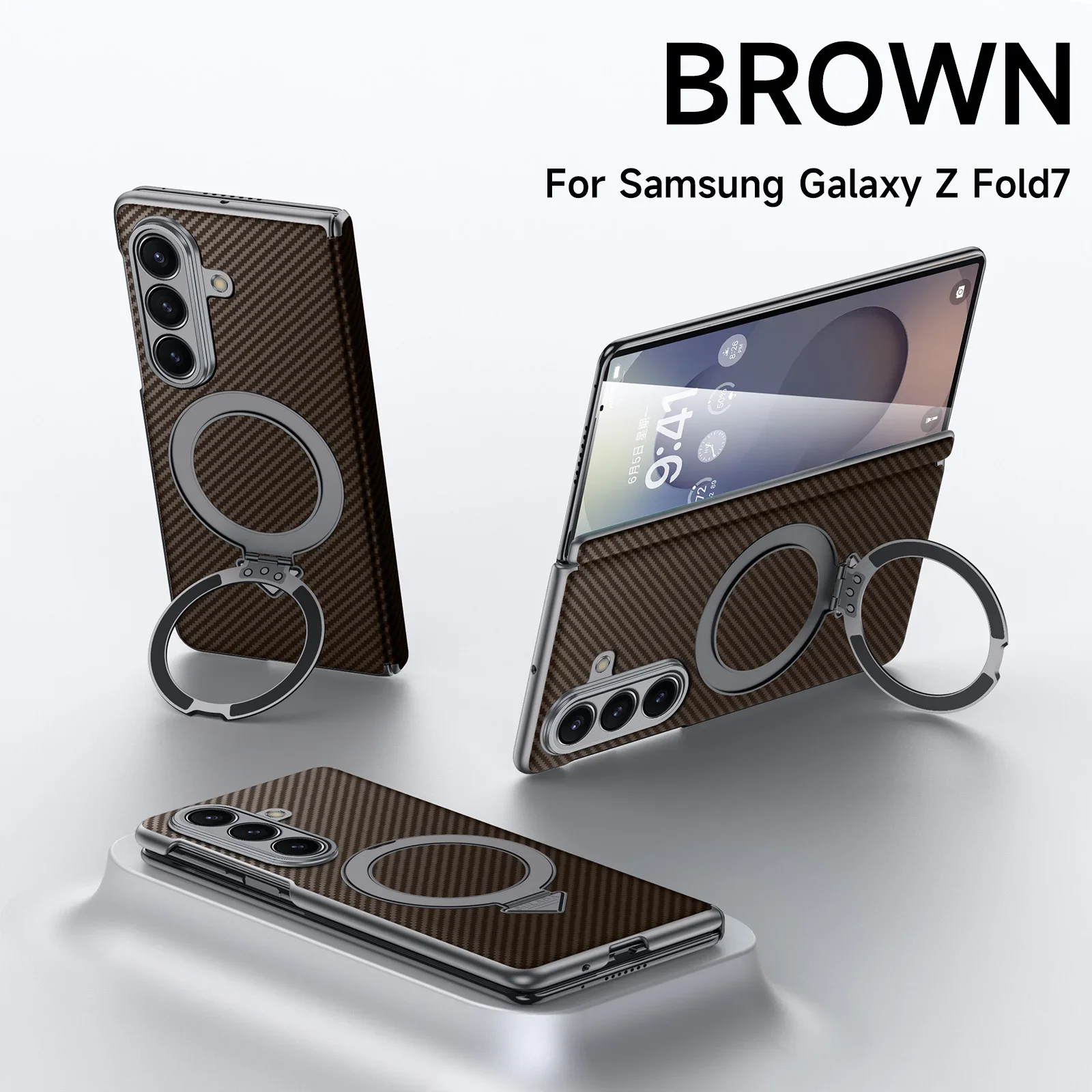 (marrón, Galaxy Z Fold7) Funda Ultrafina De Cuero Texturizado Con Fibra De Aramida, Magsafe Para Samsung.