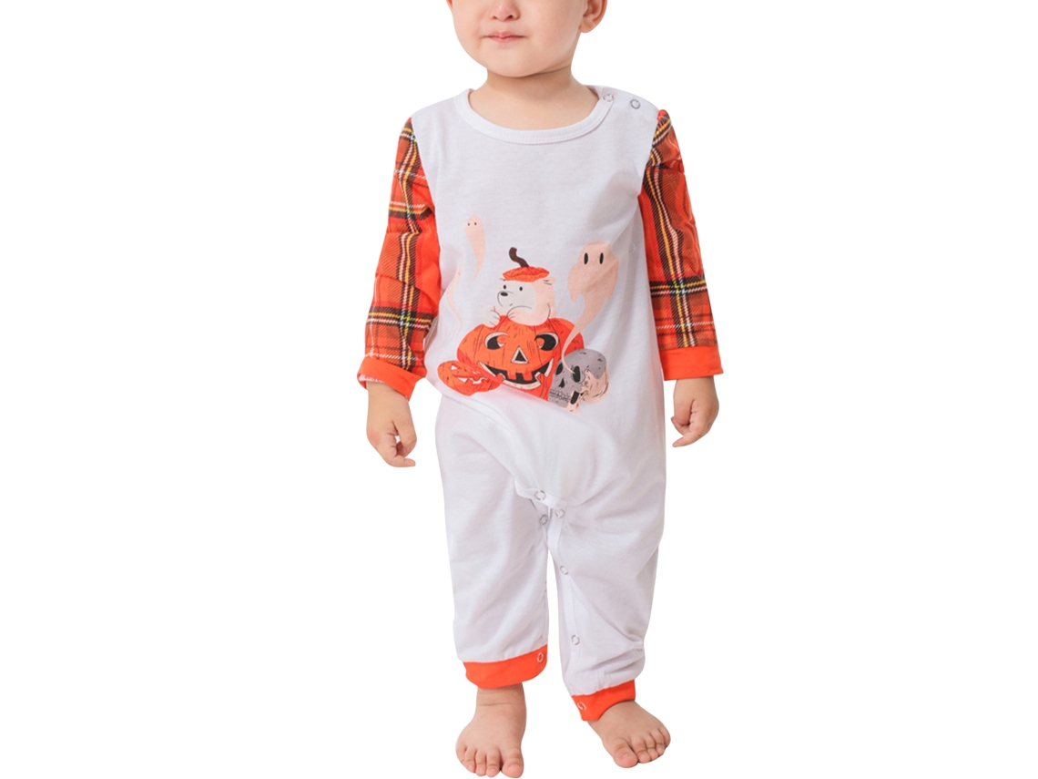 Rebe-pijamas Familiares De Natal Com Estampa De Abóbora Quadros Body Com Gola Redonda Para Menino 12-18m