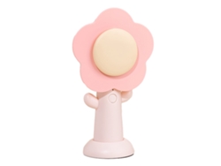 Ventilador de mano rosa, recargable por USB, con forma de flor.