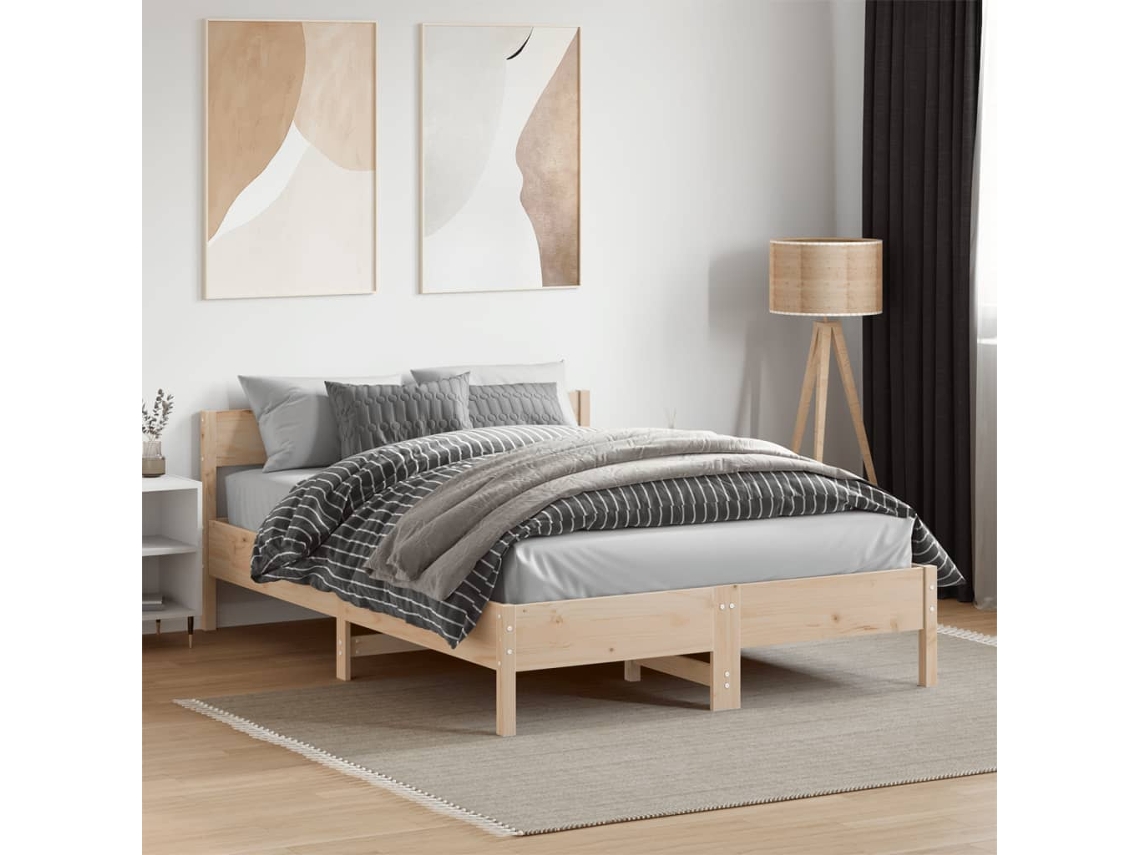 Estructura De Cama Sin Colchón Madera Maciza De Pino 140x190 Cm