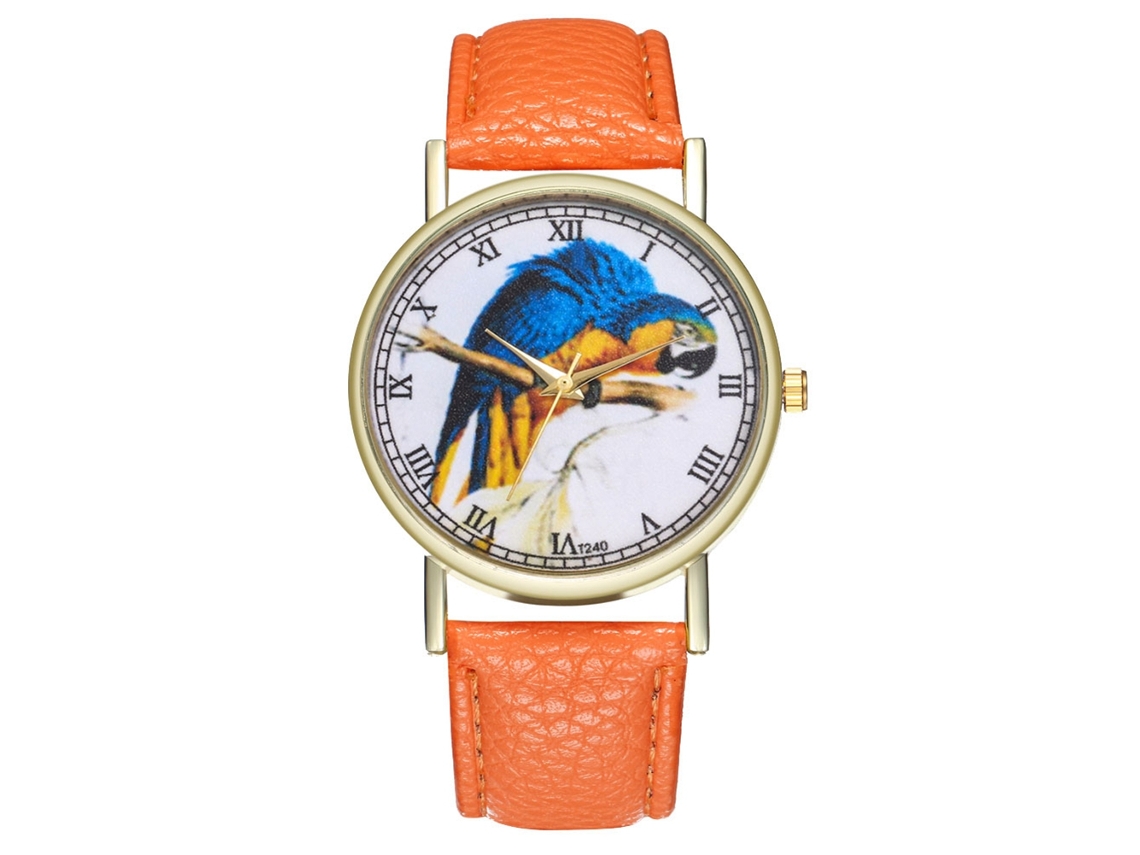 Reloj De Pareja Zhoulianfa De Cuarzo Con Correa De Pu Dial Redondo Naranja