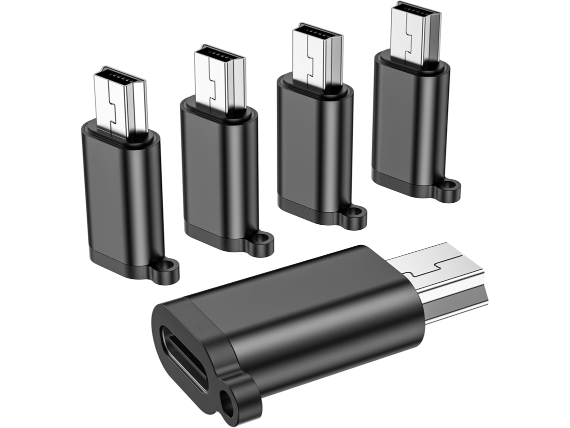 Adaptador USB-C hembra a mini USB 2.0 macho compatible con carga y sincronización de datos. Halinuia (paquete de 5)
