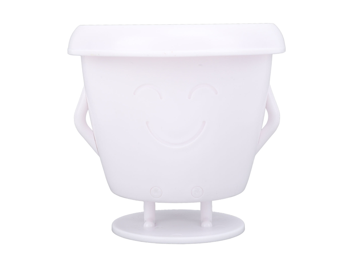 Maceta Vertical Para Suculentas Con Carita Adorable, De Plástico Con Orificio De Drenaje, Blanca.