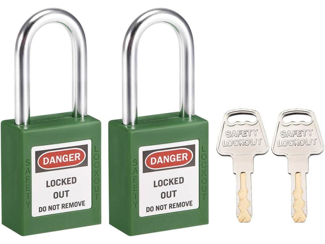 2 Candados De Seguridad Green Lockout Tagout De 38 Mm Con Grillete De Acero Y Llave.