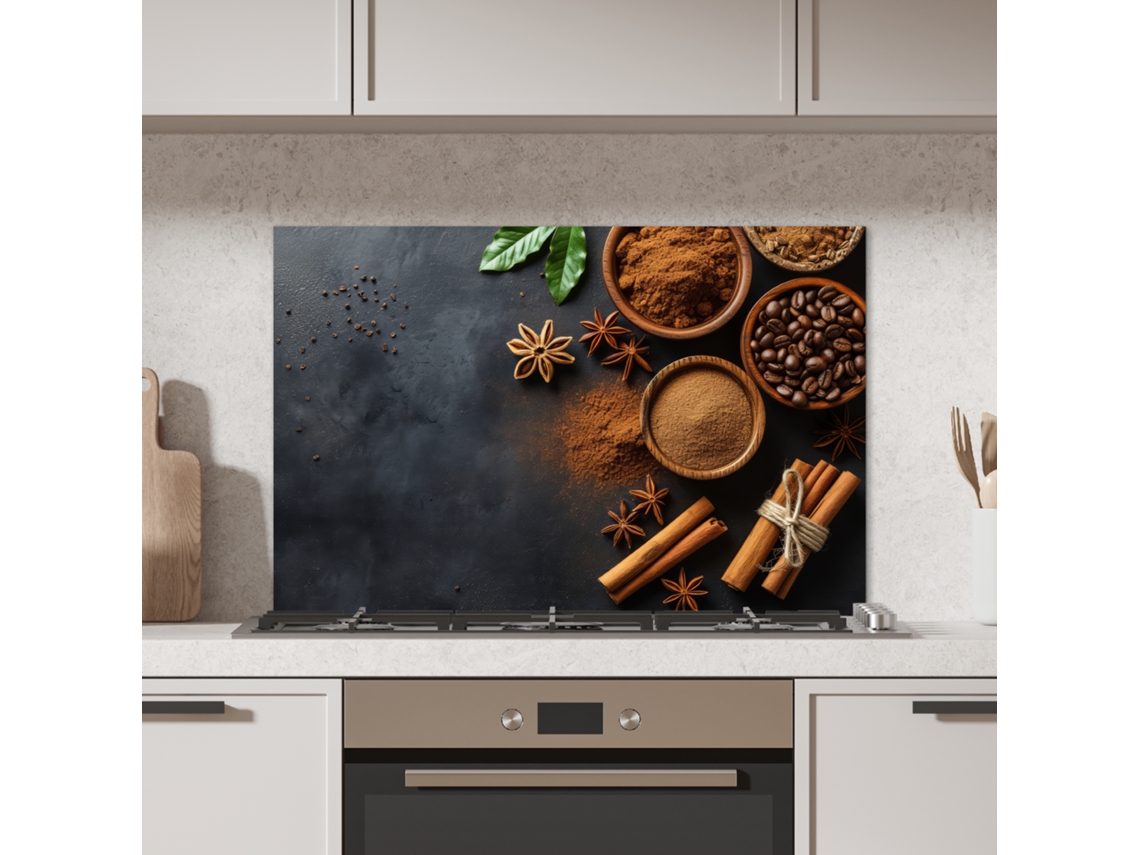 Panel Antisalpicaduras Cocina Canela - Hormigón - Café - Canela En Rama - Especias 90x60 Cm