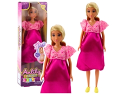 Muñeca embarazada Anlily con vestido de satén rosa y cabello largo B.active