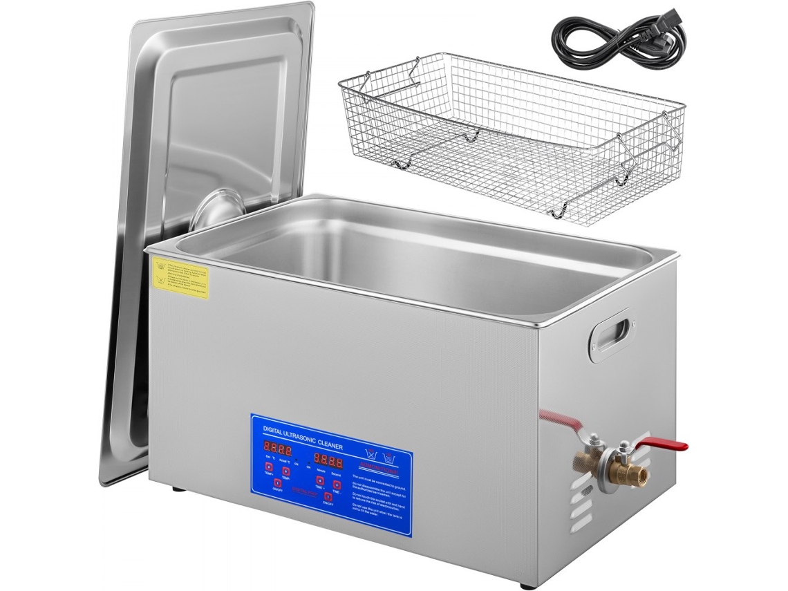Máquina de limpieza ultrasónica de acero inoxidable de 22L con calefacción, temporizador digital y panel LED Tekmaquinas