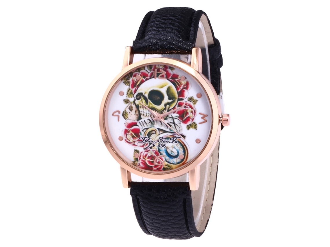 Reloj De Pareja Zhoulianfa, Diseño De Calavera, Correa De Cuero, Cuarzo, F-436, Negro.