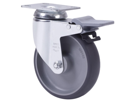 Rueda giratora placa freno 10bhfda100-pgzr poliamix-goma gris inyect.rodillos ALEX