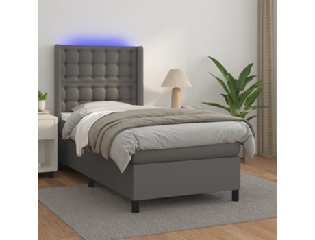 MAISON EXCLUSIVE Cama con somier y colchón LED 90 x 190 cm piel sintética gris