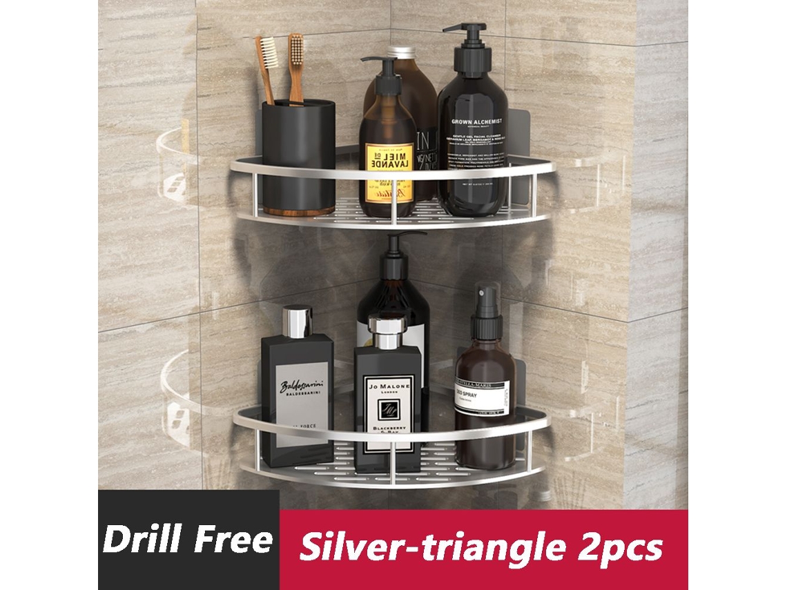 Cesta de ducha de esquina Organizador de bañera Estante triangular Plata Plata Jortmrd
