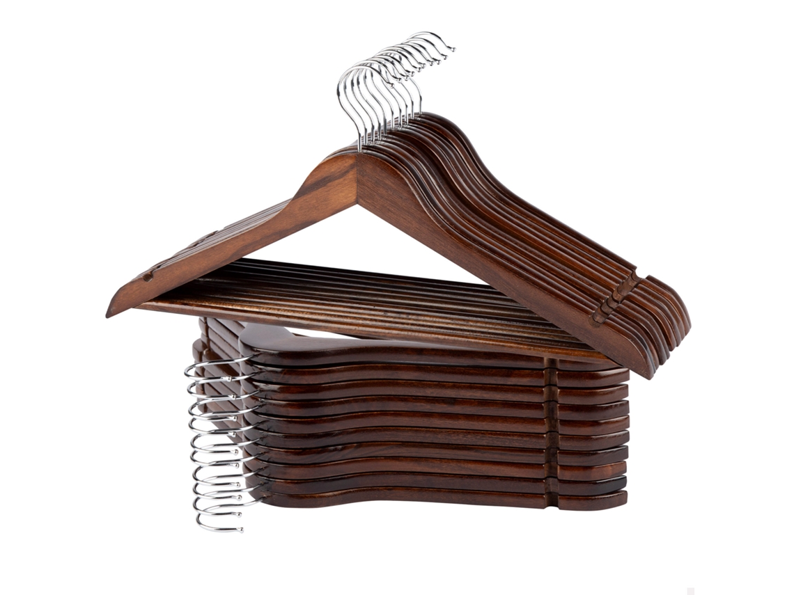 MAX HOME Pack 20 perchas de madera color marrón