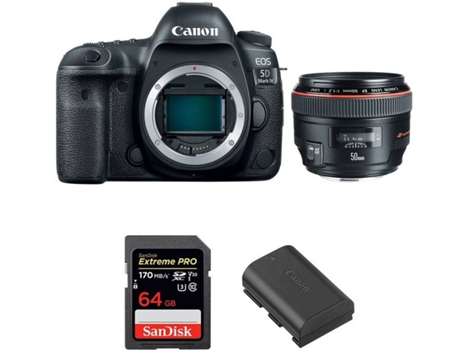 Kit Cámara Reflex CANON EOS 5D Mark IV + EF 50mm f/1.2L USM + SanDisk 64 GB + Batería (Full-Frame)
