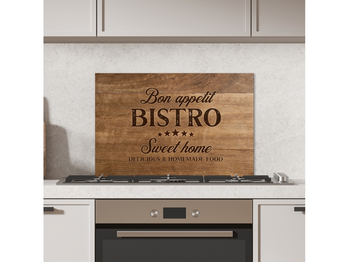 Panel antisalpicaduras de cocina - Bistro - Bon Appétit - Sweet Home - Textura de madera 70x50 cm