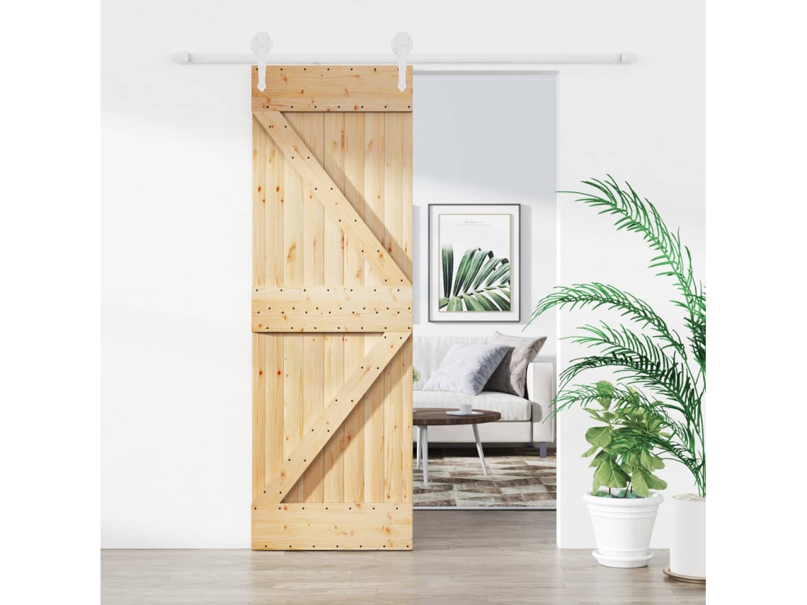 Puerta Corredera Con Herrajes Madera Maciza De Pino 70x210 Cm