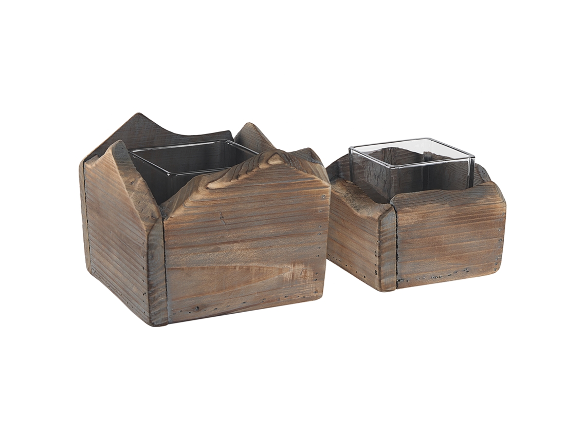 Conjunto de candelabros rústicos BELIANI Plateros de Madera de abeto Madera oscura 14x14x12