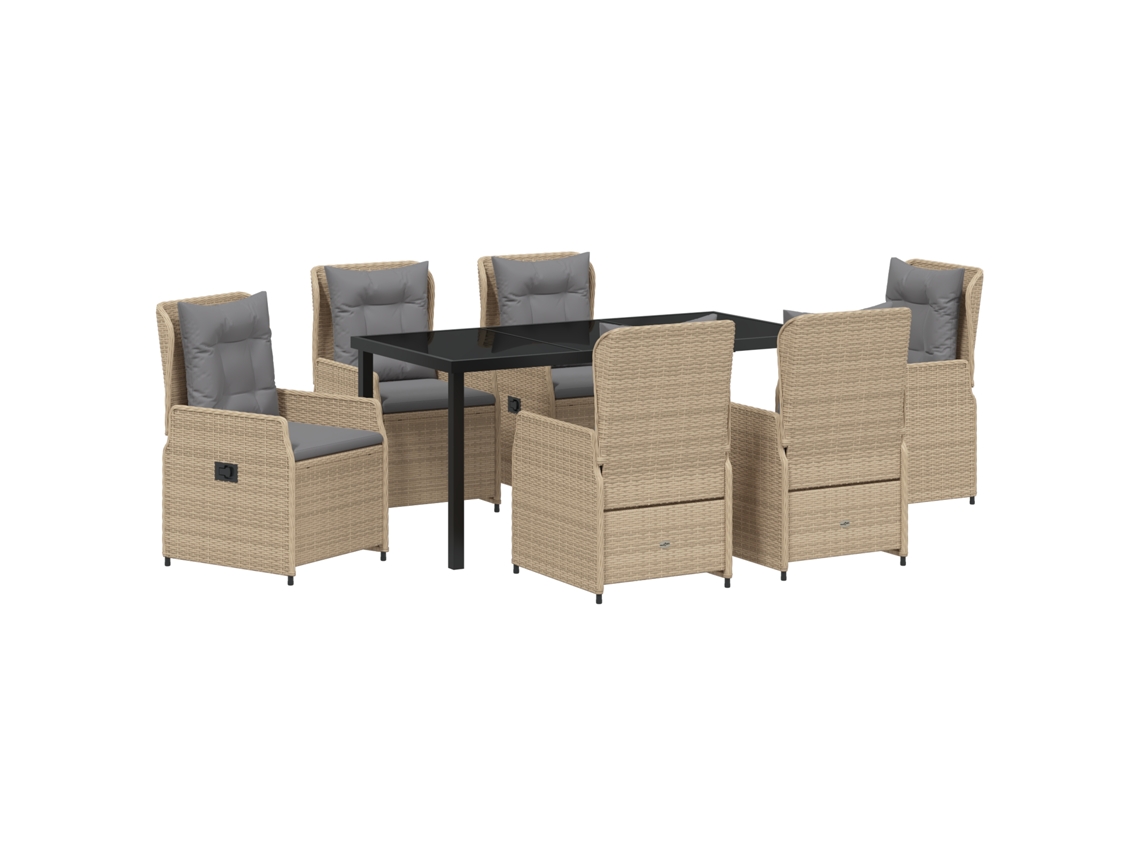Conjunto de comedor de jardín vidaxl 7 piezas ratán beige poliéster