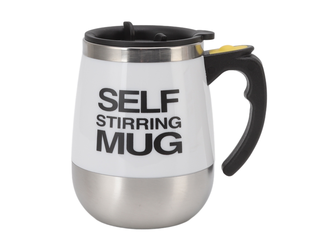 Taza mezcladora automática de 400 ml con revestimiento de acero inoxidable, funciona con pilas, ideal para viajes y oficina.