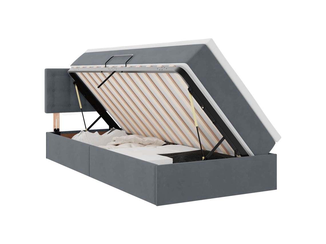 Syfax™ Cama De Almacenamiento Led Con Colchón Gris Oscuro 90 X 200 Cm