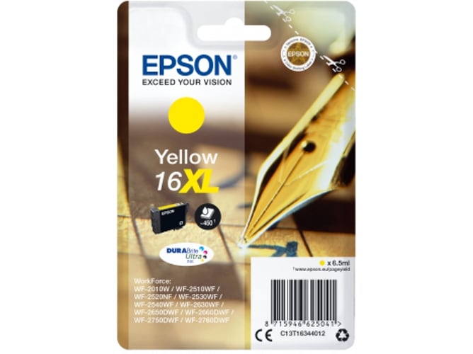 Cartucho de tinta original EPSON 16XL, Bolígrafo y crucigrama 6,5 ml , Amarillo, C13T16344012, T1634