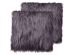 Conjunto De 2 Almofadas Decorativas Beliani Corokia De Pelo Sintético Cinzento 45x45x14
