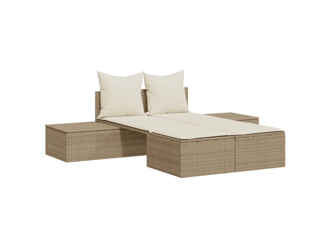 Chaise longue doble con cojines de mimbre, beige, EXCLUSIVA DE LA CASA