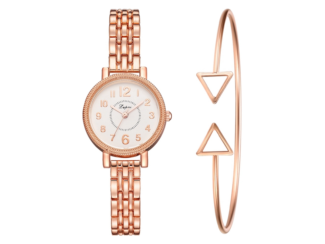 Reloj De Cuarzo Para Mujer Con Brazalete De Aleación, Esfera Con Números Romanos, Oro Rosa, Blanco.