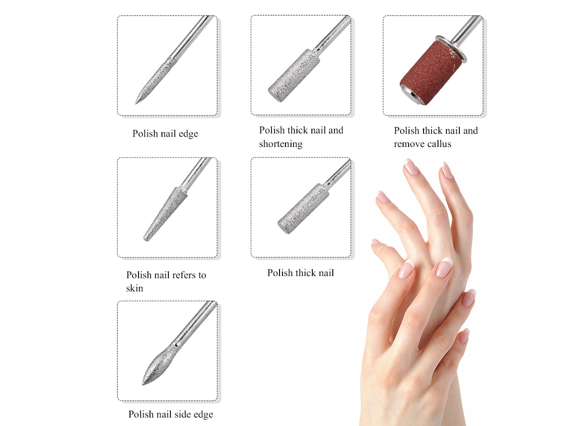 Rebe - Taladro eléctrico para uñas con forma de bolígrafo y 6 brocas para manicura y pedicura profesional.