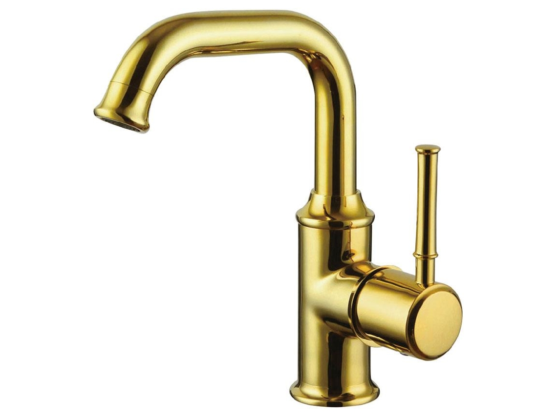 Grifo De Lavabo Con Repisa 129 En Latón Dorado, Colección Scamandre