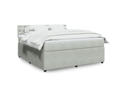 Cama Box Spring Con Colchón Terciopelo Gris Claro 180x200 Cm