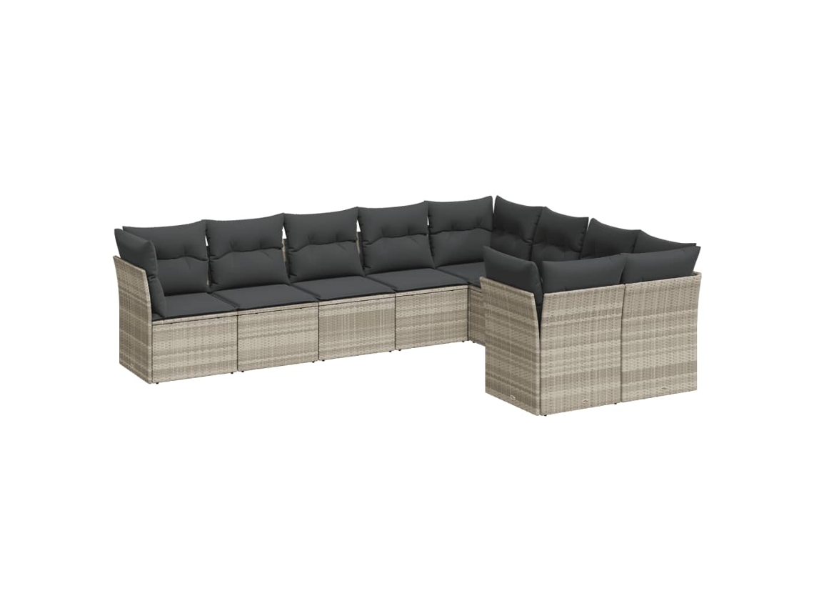Conjunto de 9 sofás de jardín con cojines, mimbre, patas gris claro, MAISON EXCLUSIVE (90x200 cm)